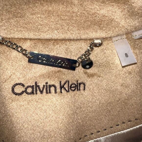 Calvin Klein Camel Single-Breasted Button Coat Wool Cashmere Blend Size 8 NWT - Picture 7 of 11